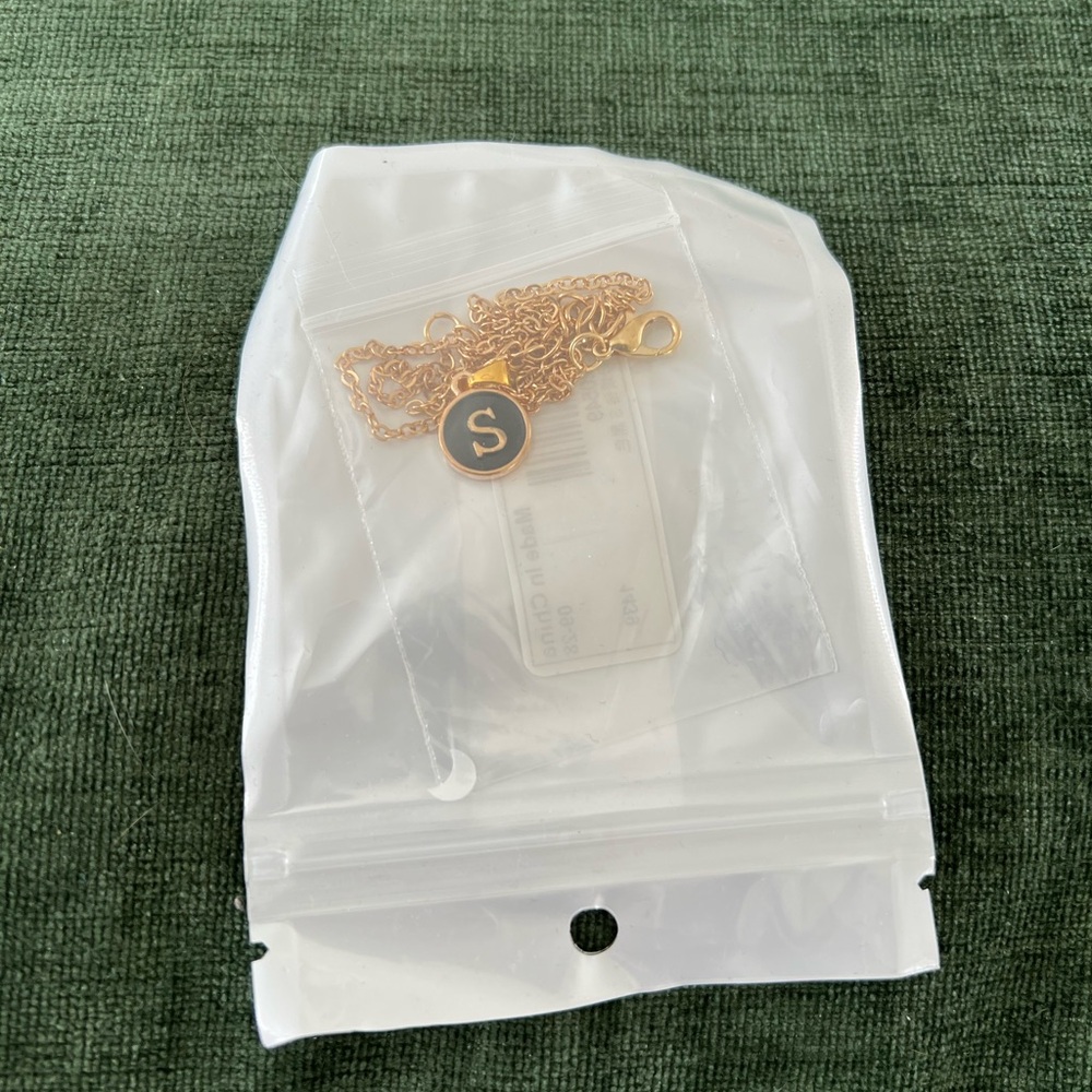 Gold Initial Necklace with Black Pendant